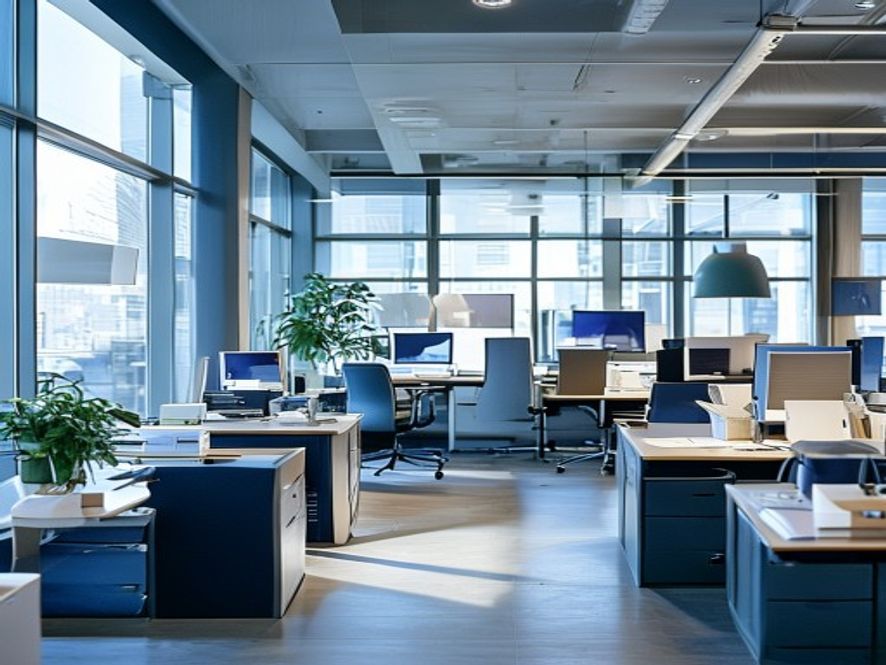 Collaborative team in modern office space with varied wellness activities and planning materials visible